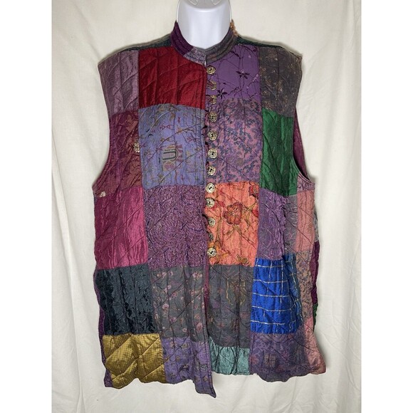Patchwork Jackets & Blazers - VTG Natural Choice by S.R.G. Quilted Patchwork Vest L Rayon Boho Gypsy India L